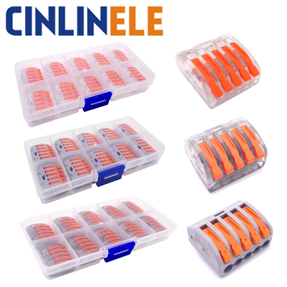 

10PCS/BOX Wago 5P Universal Compact Wire Connector Conductor Terminal Block 222-415 PCT-215