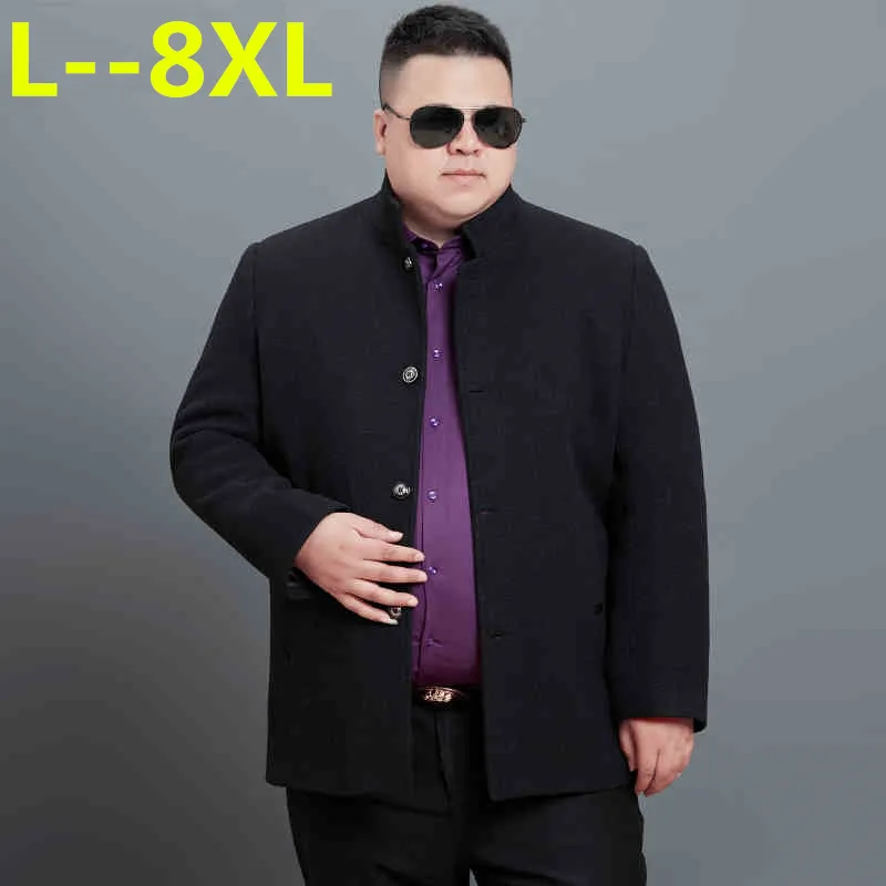 Мужской шерстяной плащ 8XL 6XL повседневный деловой Тренч с воротником стойкой для