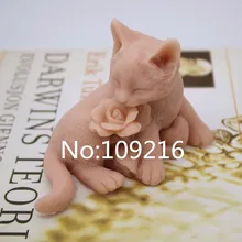 New Product!!1pcs 3D Lovely Rose Cat (zx205) Food Grade Silicone Handmade Soap Mold Crafts DIY Mould