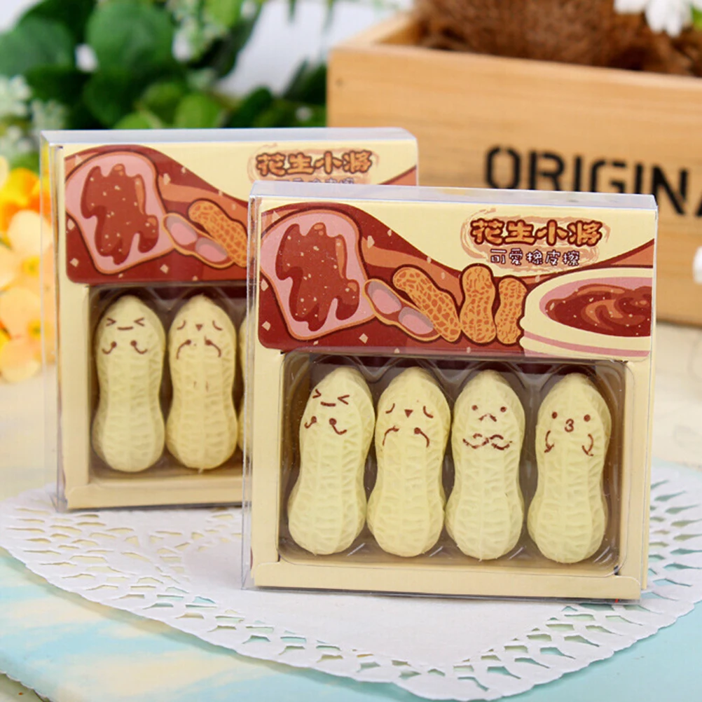 Eraser Creative Peanut Eraser Rubber Eraser Primary Student Prizes Promotional Gift Stationery 4 Pcs/Pack