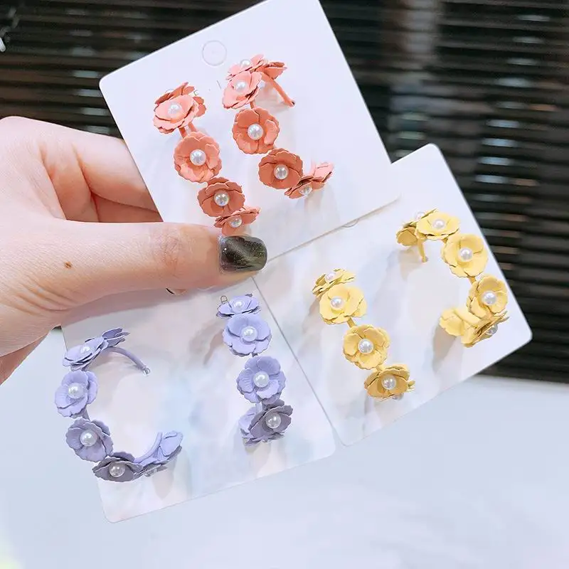 

2019 Summer Bohemian Flower Hoop Earrings Sweet Holiday pendientes mujer