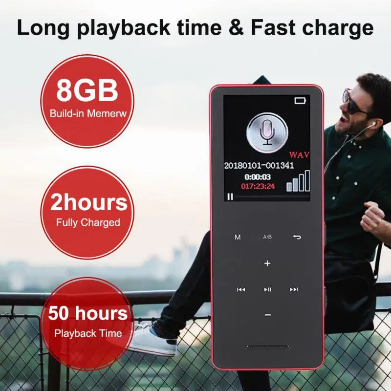 

MP3 Player Bluetooth 4.2 Music Player Built-in Mic With 1.8 Inch Screen Support 128G TF Card 8 Hours Playback