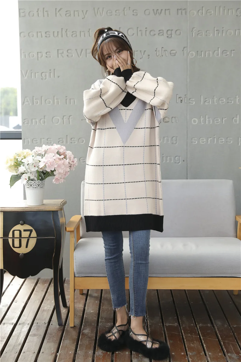 Loose Knitted Sweater V Neck Sweater Female 2018 Women Sweaters dress Pullovers Autumn Long Sleeve Sweater Jumper (24)