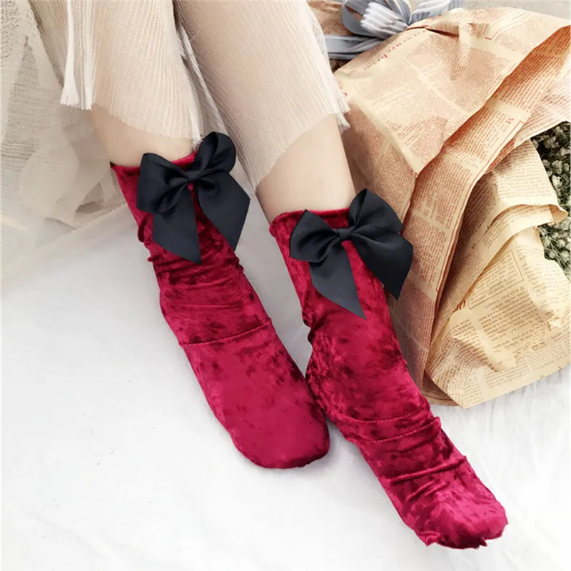 

2017 Women Winter Sock Casual Bow Tie Soft Knee-High Warmer Socks