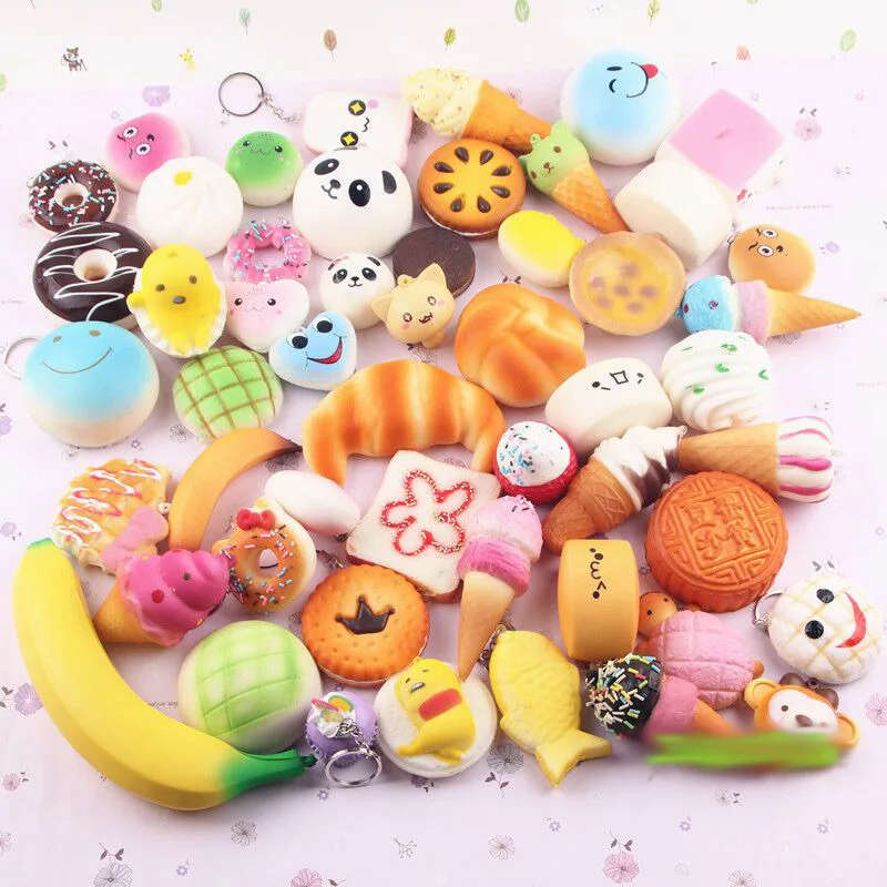 10 шт./пакет случайный squishies игрушка медленный рост Squishy sweetmeat мороженое хлеб клубника хлеб Шарм телефон ремни мягкие фрукты игрушки