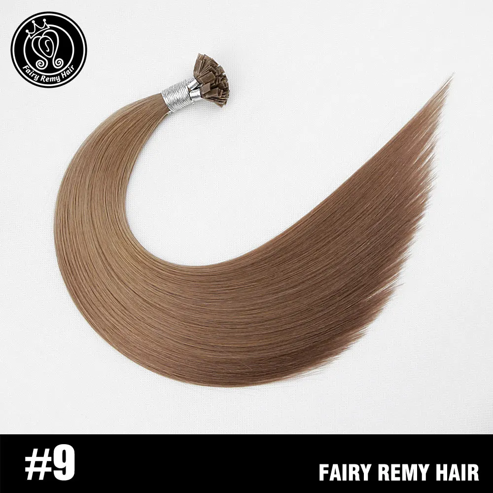 Фея remy волосы 2" Remy Кератиновый плоский кончик человеческие волосы для наращивания блонд цвет прямые капсулы Предварительно Связанные волосы для наращивания натуральный - Цвет: #9