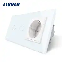 Livolo 16A EU standard Wall Power Socket with Touch Switch, AC220~250V,White Crystal Glass Panel, VL-C702-11/VL-C7C1EU-11