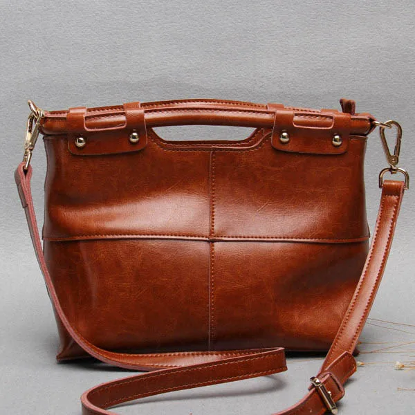 Casual retro color designer women handbags high quality detachable handle zipper ladies Genuine Leather Shoulder & Crossbody Bag