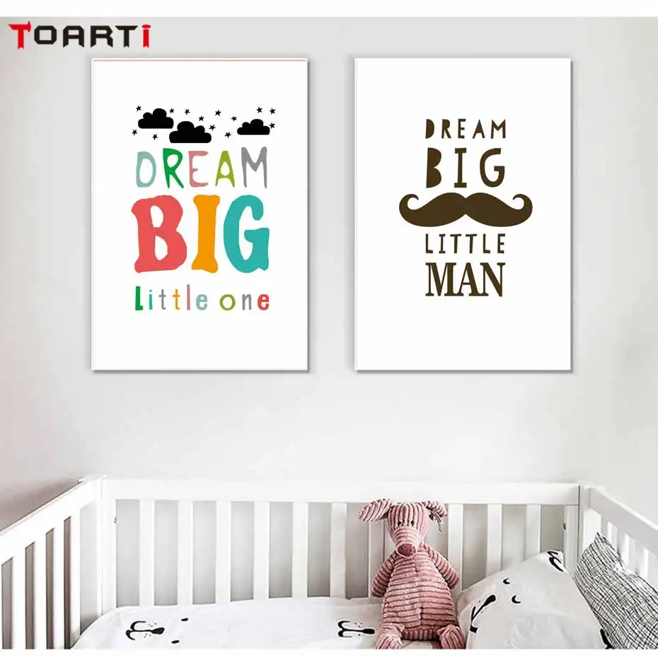 Постеры с надписями Dream Big Kids вдохновляющая Картина на холсте стене для мальчиков