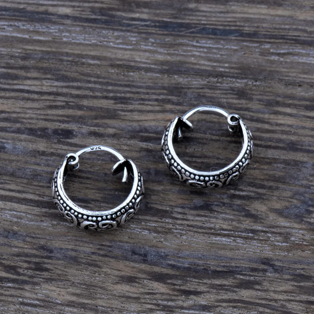 Mythic Age Real 925 Sterling Silver Tribal Symbol Vintage Small Hoop Earrings Jewelry Gift for Women Men Fine Jewelry