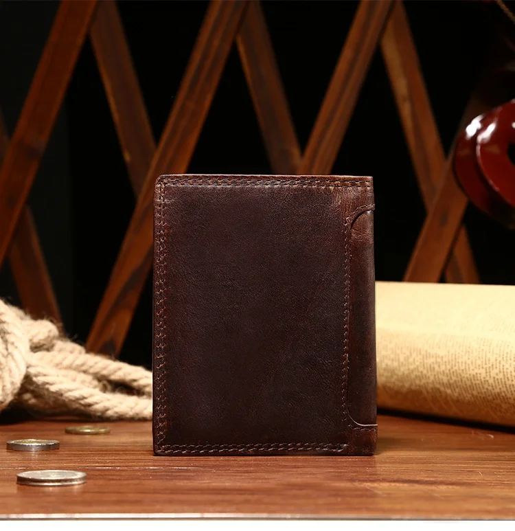 

Genuine Leather Men Retro Wallet Crazy Horse Leather Trifold Purse Card Holder