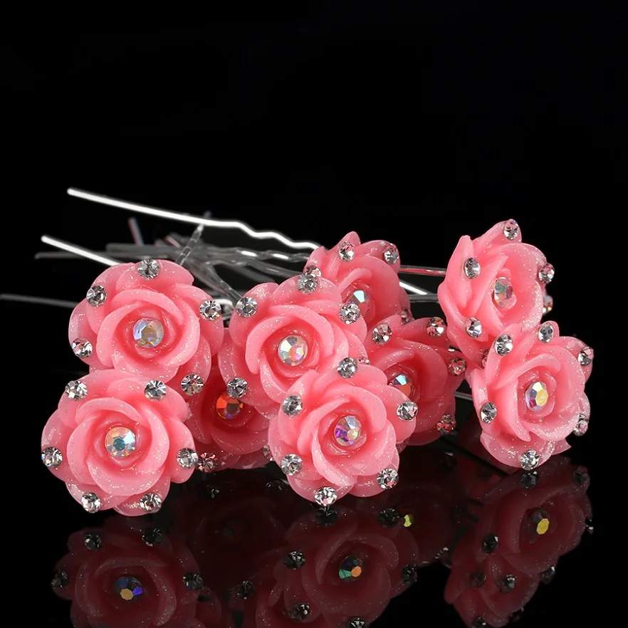 20pcs/set Floral Hair Pins Crystal Rhinestone hair clip Wedding Bridal Hair Jewelry Bride Headdress Party Hair Accessories - Цвет: Pink