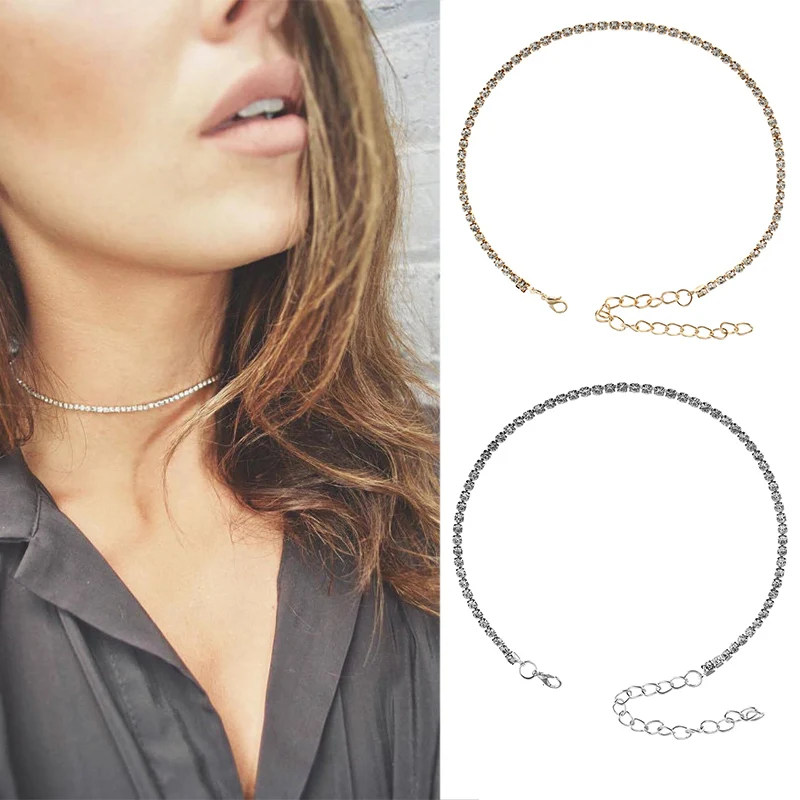 

1PC Hot Twinkling Sweet Full Crystals Silvery Golden Women Lady Girl Crystal Torques Choker Necklace