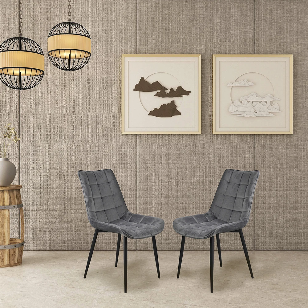 

2pcs Dining Chair With Metal Legs Velvet Cushion Seat Back Superior Materials High-Quality Steel Frame For Living Waiting Room