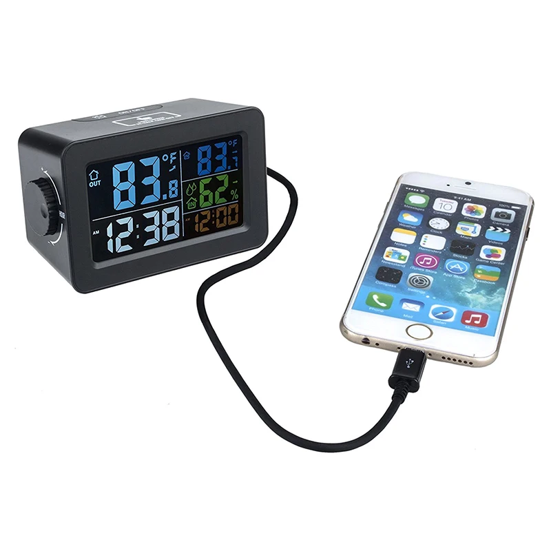 

EAAGD Digital Wireless Sensor Alarm Clock with Humidity Indoor Outdoor Temperature and USB Charging Port 4.3 Inch LCD Display