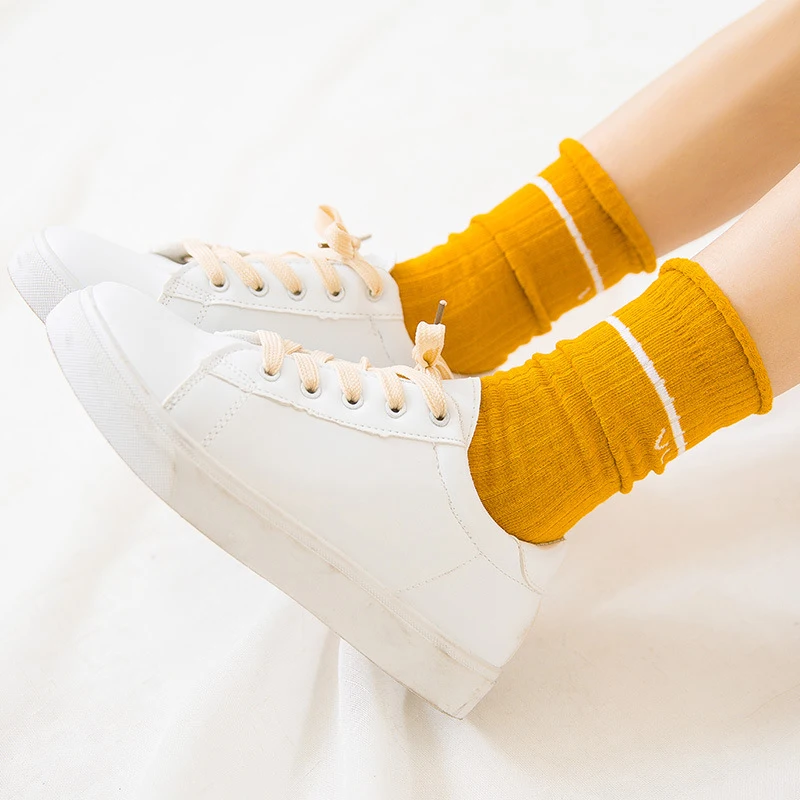 

Sale Middle Tube Stripe Girl Women Socks Breathable Fashion Casual Cotton Pure Color Letter Socks Hosiery