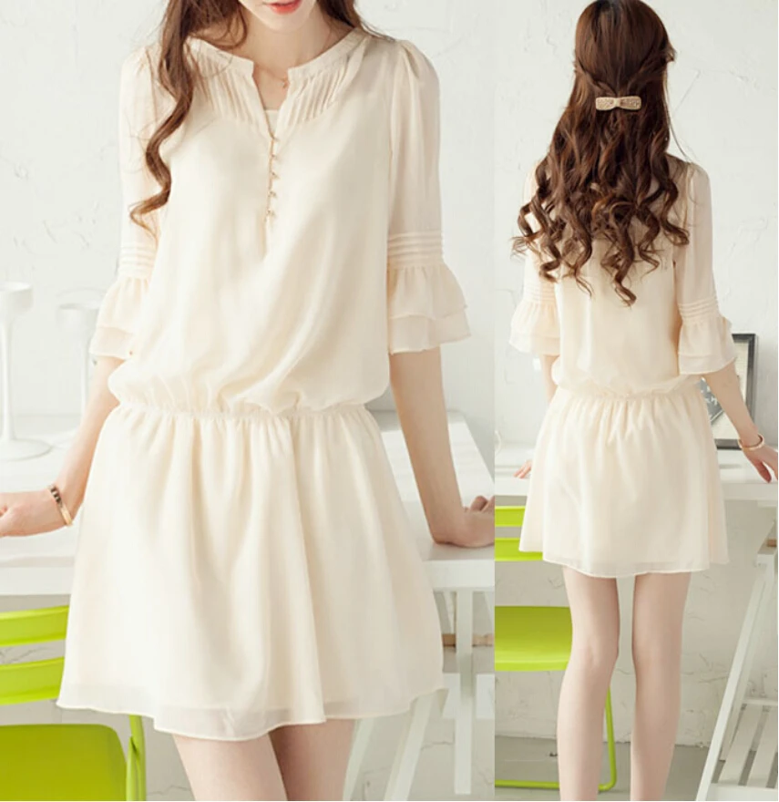 

2018 spring and summer styles dresses slim in new version of women's temperament cropped sleeve chiffon dress hot fashion