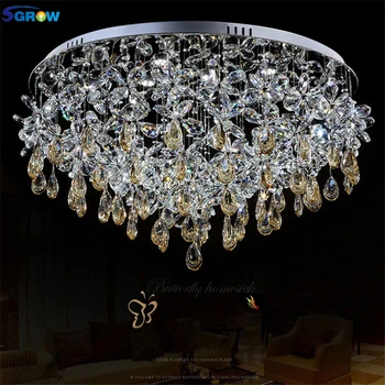 

SGROW Amber K9 Crystal Ceiling Chandeliers Art Deco Butterfly Crystal Lights for Living Room Bedroom Hang Lamp Lighting Fixtures