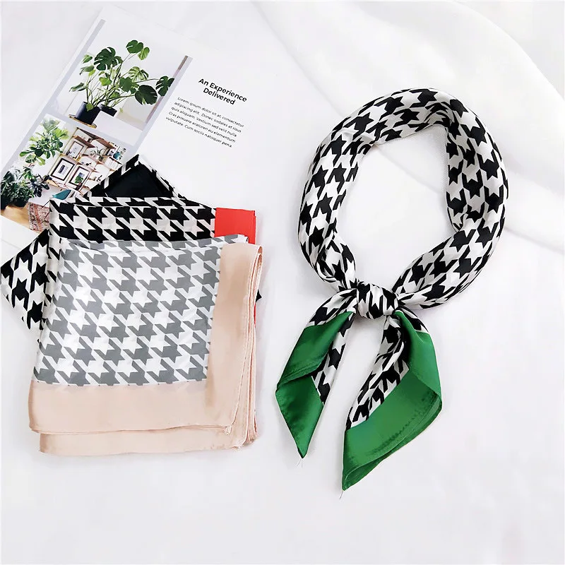 

6Colors Square Scarf for Women Hair Handkerchief Imitation Silk Plaid Bandana Female Bag Scarves 70*70CM