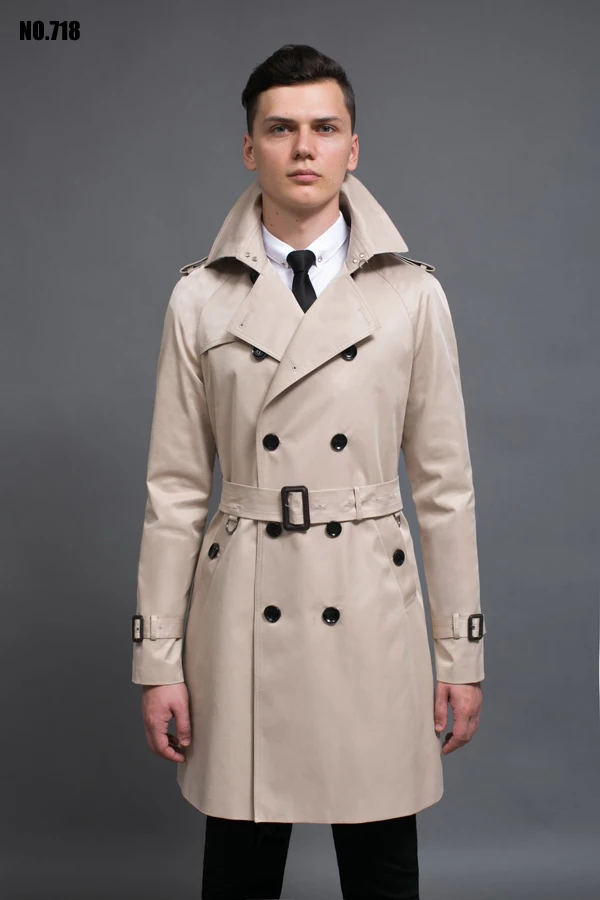 Европейский Американский мужской Тренч средней длины пальто повседневная верхняя одежда Классический английский двубортный роскошный Тренч пальто для мужчин
