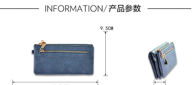 High Capacity Fashion Women Wallets Long Dull Polish PU Leather Wallet Female Double Zipper Clutch Coin Purse Ladies Wristlet