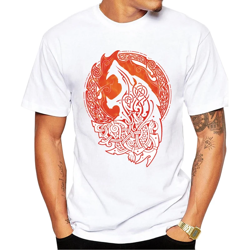 

funny Vikings Wolf Men's T-Shirt streetwear custom logo male t shirts short sleeve game tv clothing