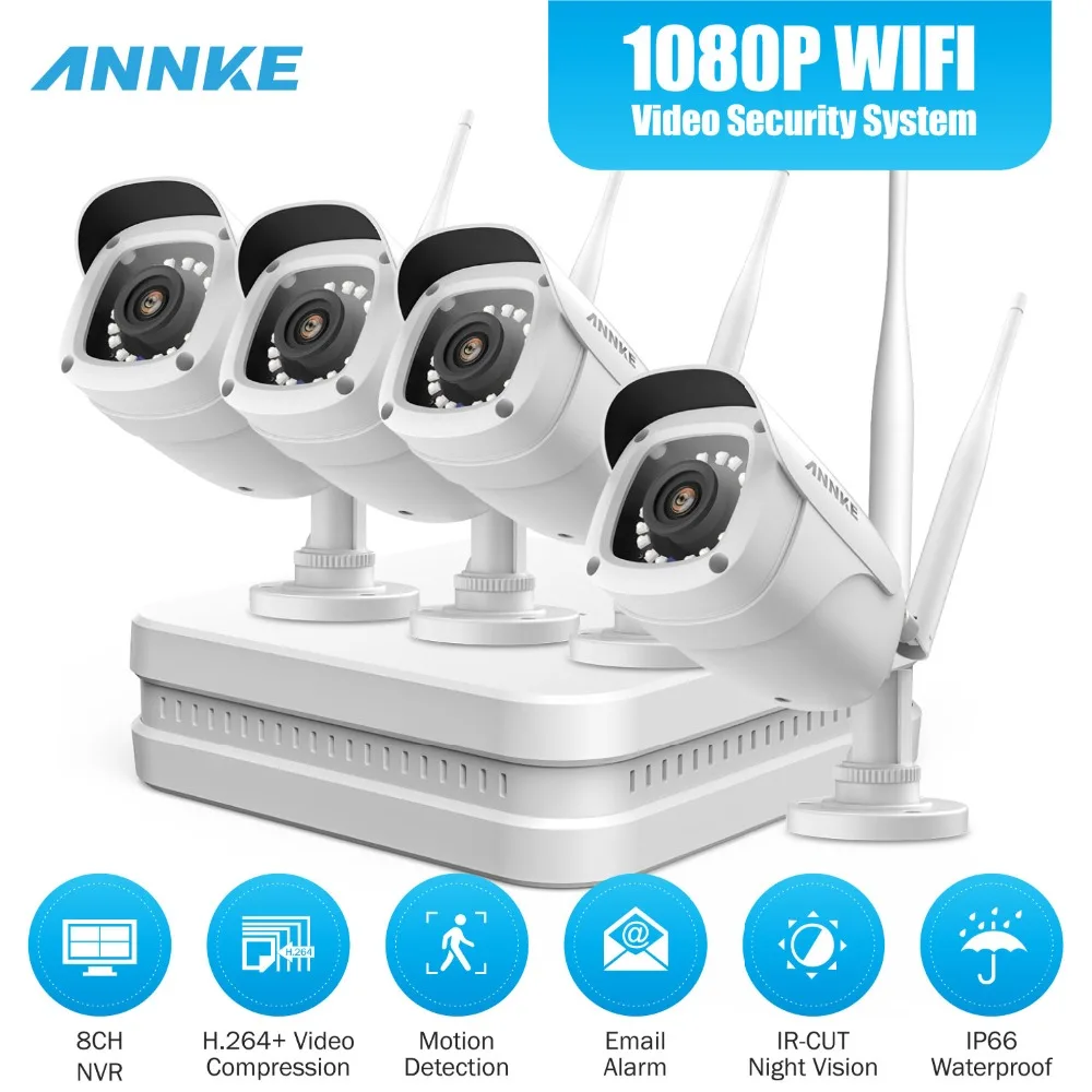 ANNKE 8CH 1080P FHD Wi-Fi H.264+ NVR система видеонаблюдения с 1080P HD Bullet IP камеры 100ft ночного видения с умным ИК