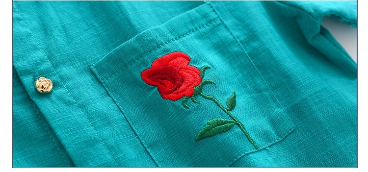 2-10 Years Kids Clothes 2018 Summer Fashion Cotton Blue Color Embroidery Flower Short Sleeve Mandarin Collar Birthday Boy Shirt (6)