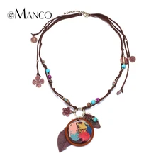 eManco vintage rope choker necklace handmade enamel pendant resin alloy leaf accessories necklaces for women bijoux femme