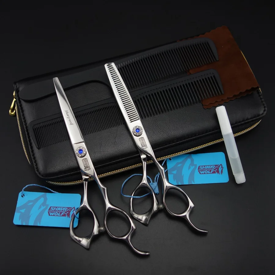 

6 inch Sharp Wolf Professional high quality Hair scissors set,Cutting & Thinning scissors set,sharp edge,S615