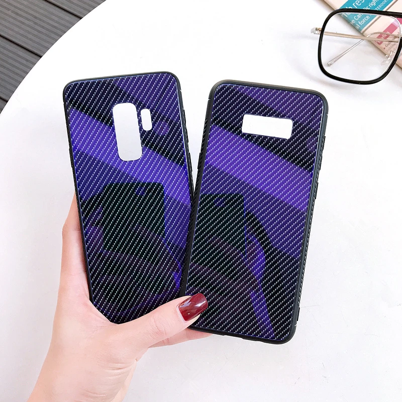 

Luxury Racing Car Carbon Fiber Blu-ray Glass Case For Samsung S10 S8 S9 Plus Note 8 9 cover for iphone x capa