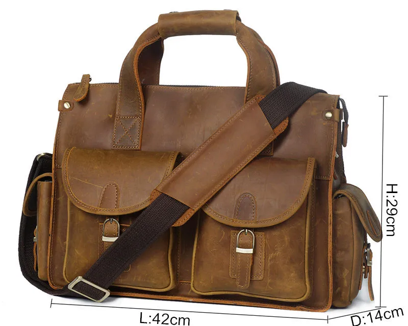 Nesitu Винтаж коричневый толстый прочный кожаный Для мужчин Портфели Crazy Horse кожаный портфель Курьерские сумки M8045