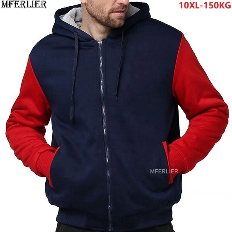 men patchwork Sweatshirts 5XL warm fleece parkas hooded hoodies thick large size plus big 8XL 9XL 10XL winter Sweatshirt outwear