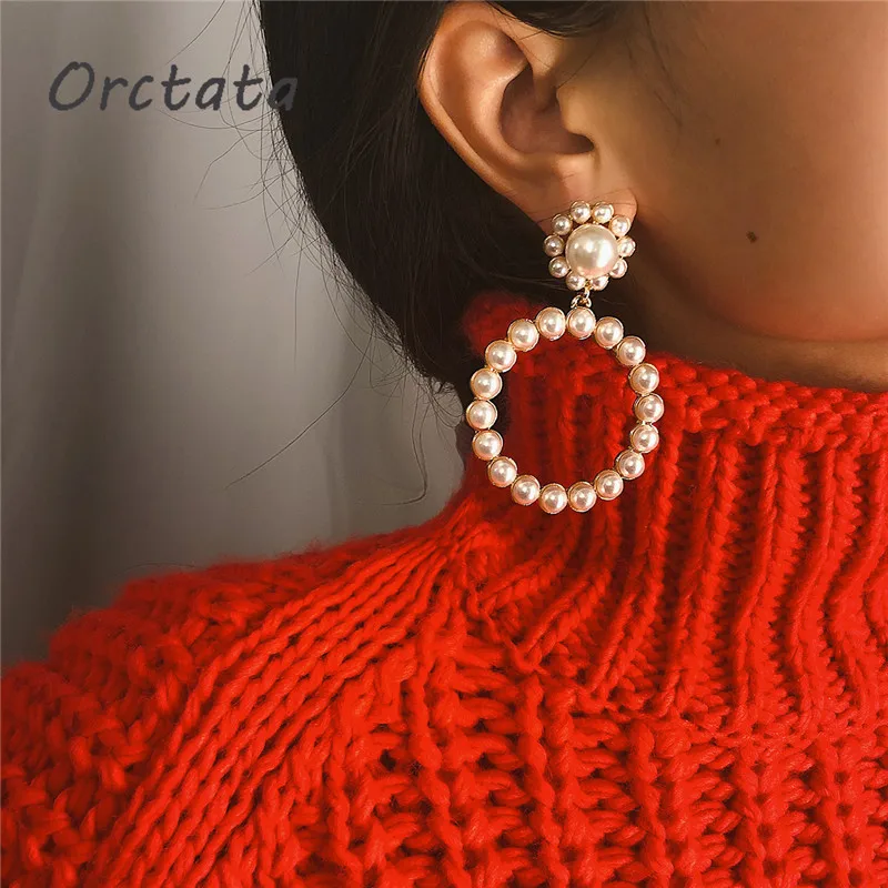 

Round Crystal Pearl Dangle Earrings for Women Classic Gold Silver Rhinestone Hanging Drop Women's Earrings 2019 Fashion Jewelry