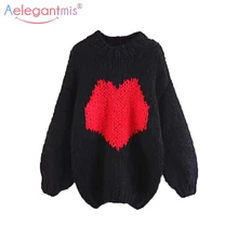 Aelegantmis Осень плюс размер женский свободный вязаный свитер милые персиковые сердечки Пуловеры и свитера женские джемперы с длинными рукавами