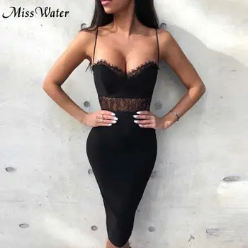 

Miss Water Newest Celebrity Party Bodycon Bandage Dress Women Spaghetti Strap V-Neck Sexy NightClub Lace Dress Women Vestidos