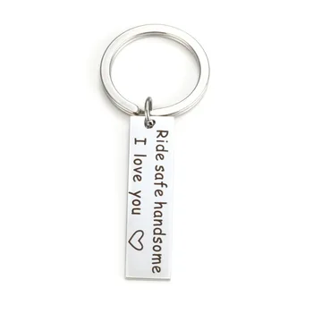 

10PCS Charm Delicate And Simple Stainless Steel Key Chain Jewelry Ride safe handsome Car Key Chain For Men Women Gift