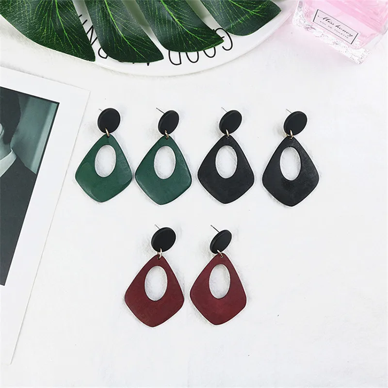 

Europe America Simple Solid Wood Hyperbolic Water Drop Geometric Woman Girls Dangle Drop Earrings Fashion Jewelry-LAF