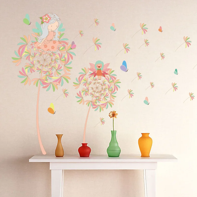 

Creative Wall Sticker Dandelion Girl Room Decorative Mural Warm and Blowing Bedroom Sticker