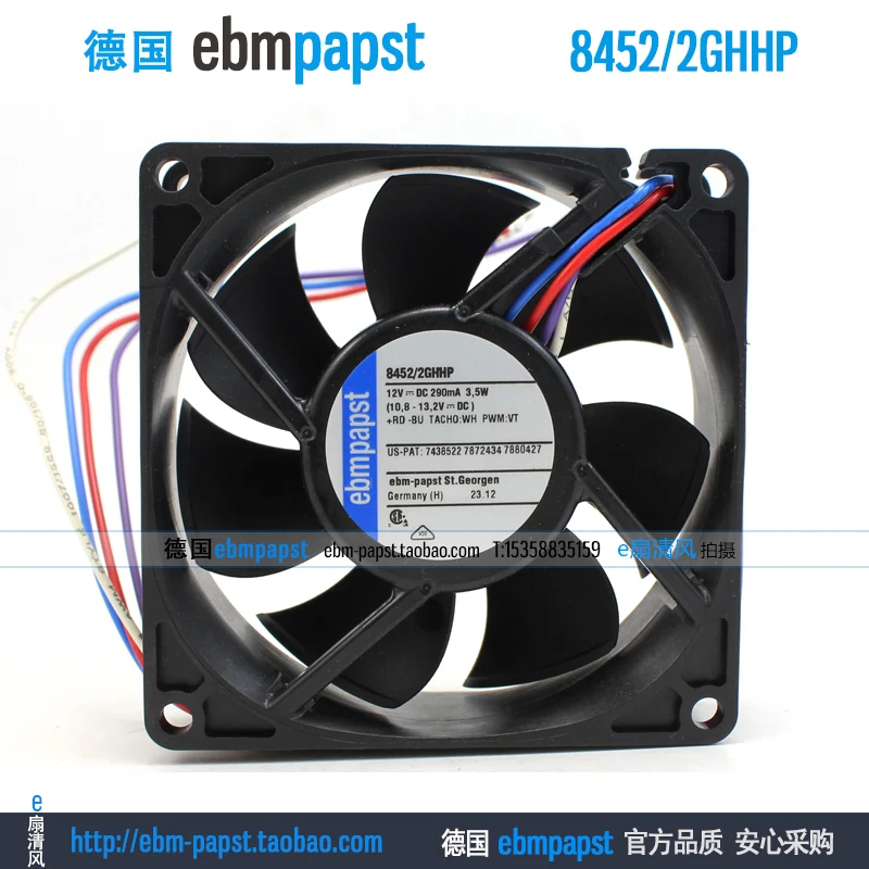 ebmpapst 8452 2GHHP 84522GHHP DC 12V 3.5W 4-wire 80x80x25mm Server Square fan sunon mf75251v1 q000 g99 server square fan dc 12v 2 7w 3 wire