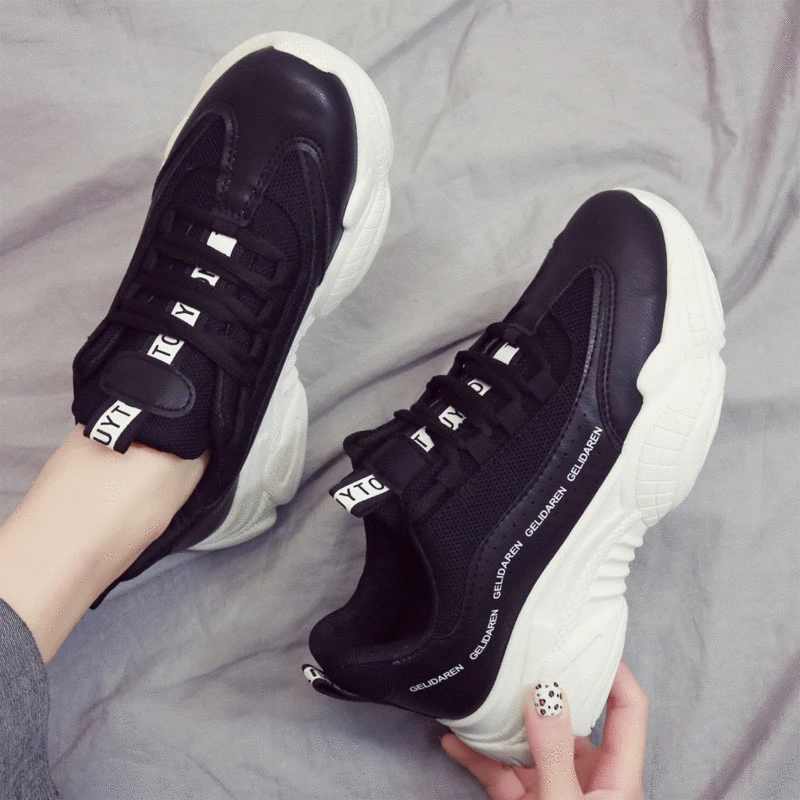 

Women's Chunky Sneakers 2019 New Fashion Women Platform Shoes Lace Up Pink Running Sports Shoes Womens Female Trainers Dad Shoes
