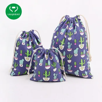 

Cactus printed 100%cotton canvas dust cloth bag Clothes socks underwear shoes receive bag home Sundry kids toy storage bag
