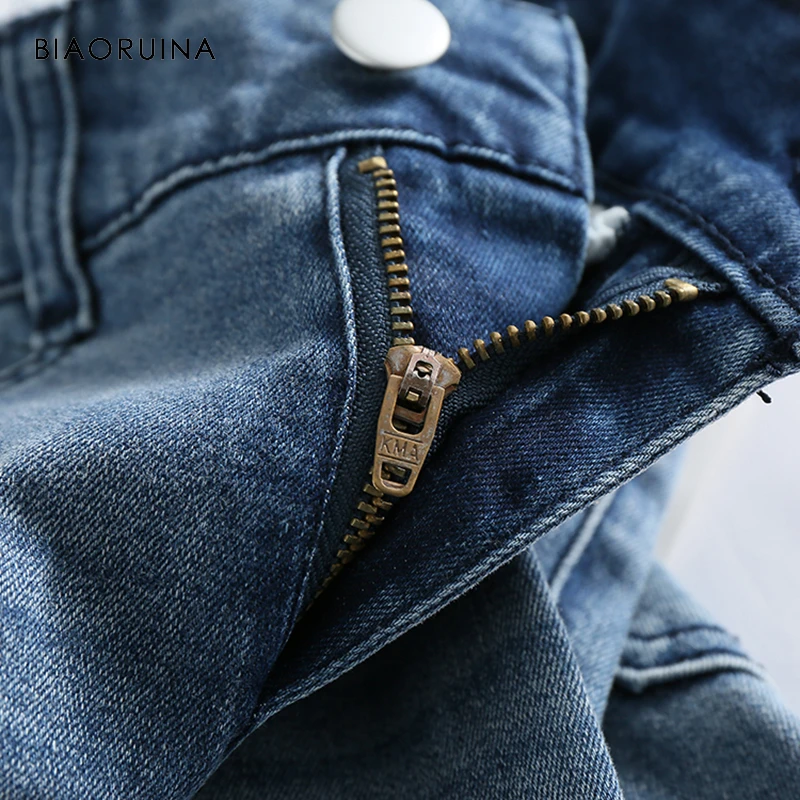 BIAORUINA, женские летние модные тонкие выбеленные джинсы, женские облегающие уличные джинсы-карандаш длиной до щиколотки, повседневные джинсы с дырками