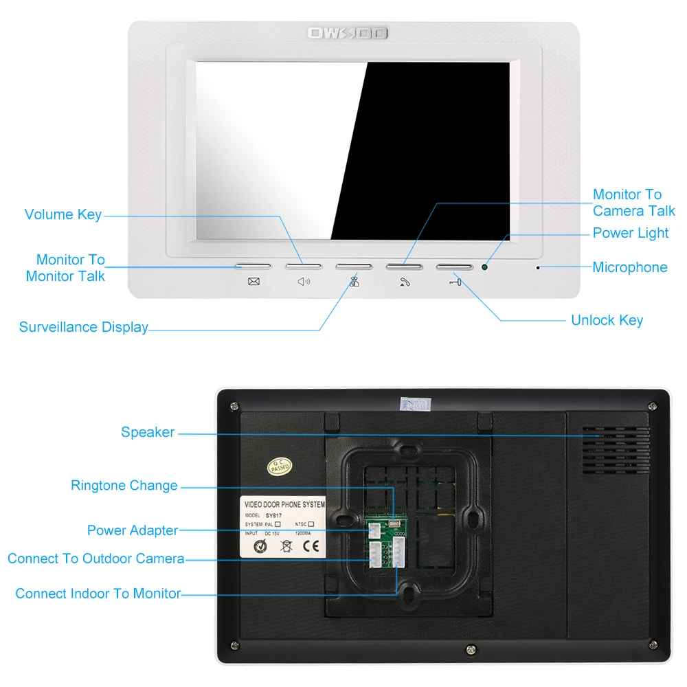 OWSOO 7 дюймов TFT lcd проводной видеодомофон спикерфон домофон система с водонепроницаемой уличная камера с ИК подсветкой