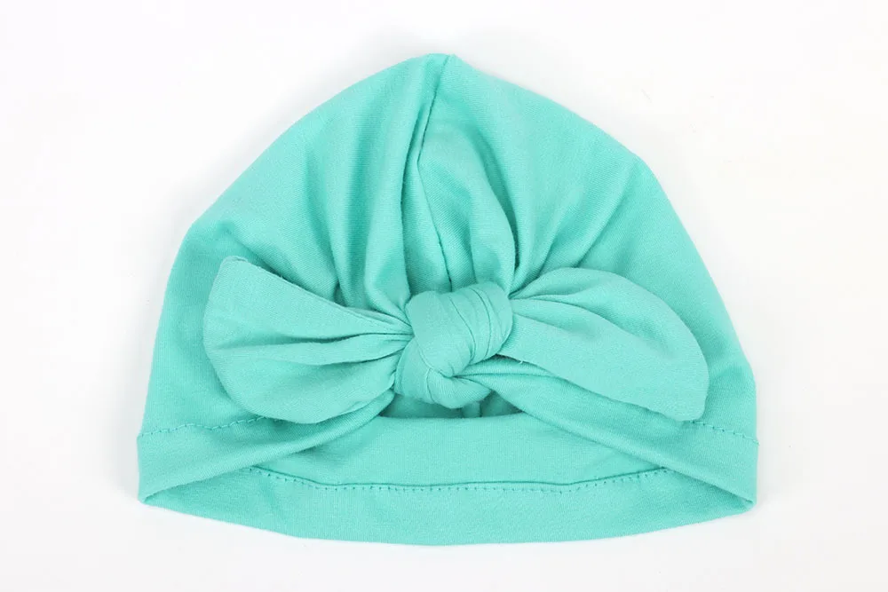 Дизайн, мягкие хлопковые Симпатичные детские шляпы с бантом, карамельные цвета, детские шапки, тюрбан для новорожденных мальчиков и девочек, шапочки-бини для малышей, шапки - Цвет: Green