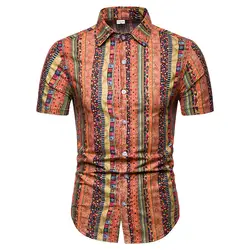 Для мужчин s повседневные платья рубашки 2019 Мода Винтаж этническим принтом Футболка с коротким рукавом Для мужчин Бизнес рубашка на каждый