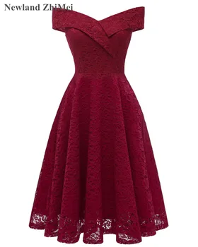 

Newland ZhiMei Lace Women Dress 2019 Sexy Off the Shoulder Knee Length Cocktail Party Dress