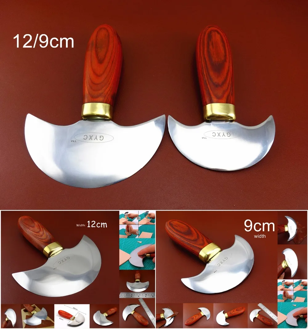 

2pcs 9/12cm Leather Craft Hardwood Handle Round Head Cutting Cutter Knife Tool Set Skiver Beveler Awl Slicker Burnisher Polisher