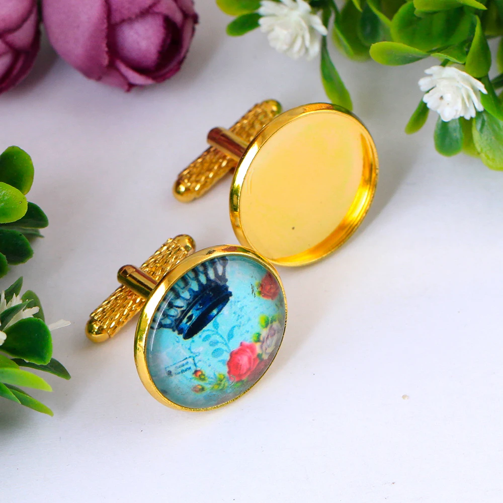 6pcs 20mm Uneven Gold Plated Brass Copper Cufflink Setting Base Cameo Cabochon Blank Tray Clips High Quality | Украшения и