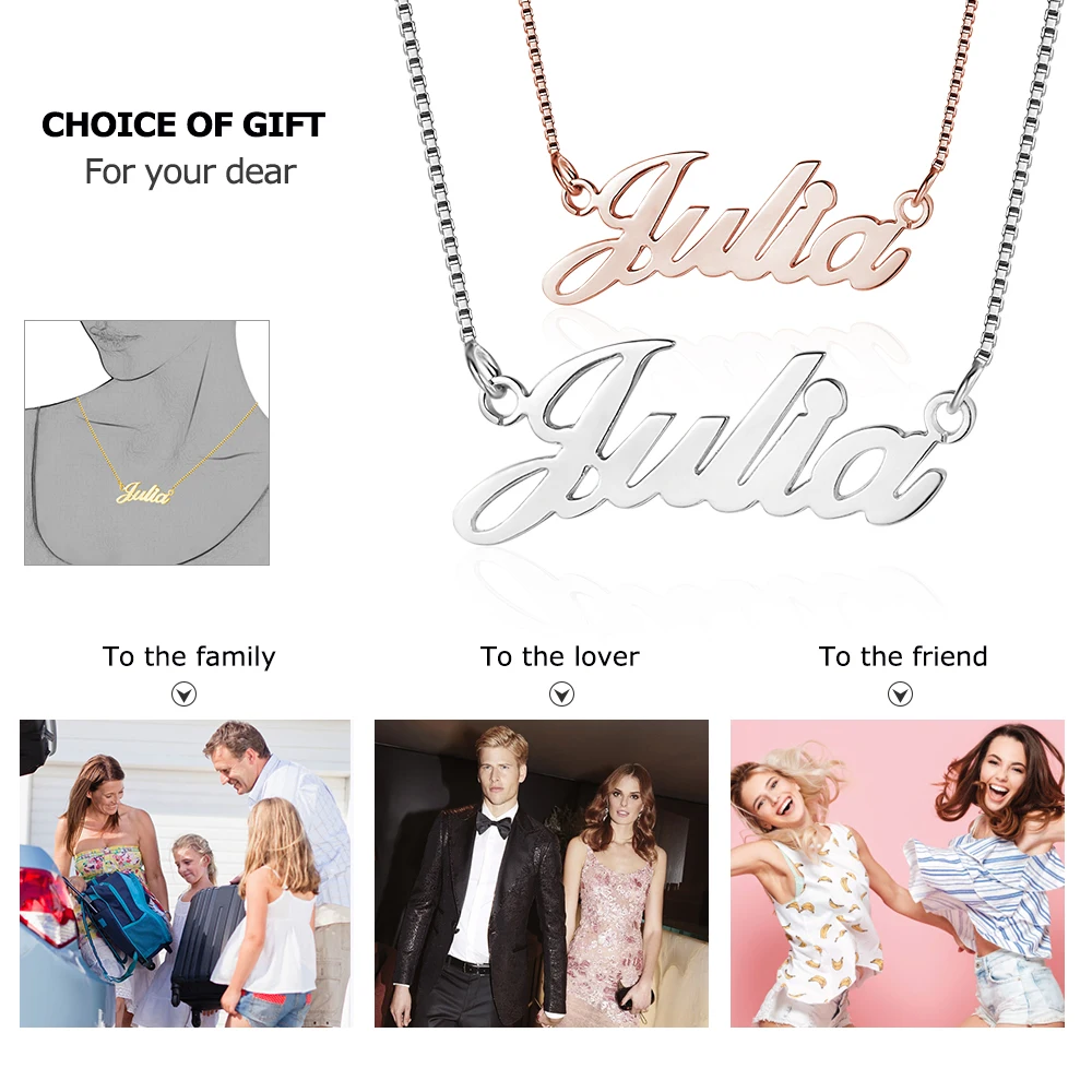 Name Necklace With Box Chain Commemorate Personalized Letter 925 Sterling Silver Pendant Necklace Gift (JewelOra NE102047)